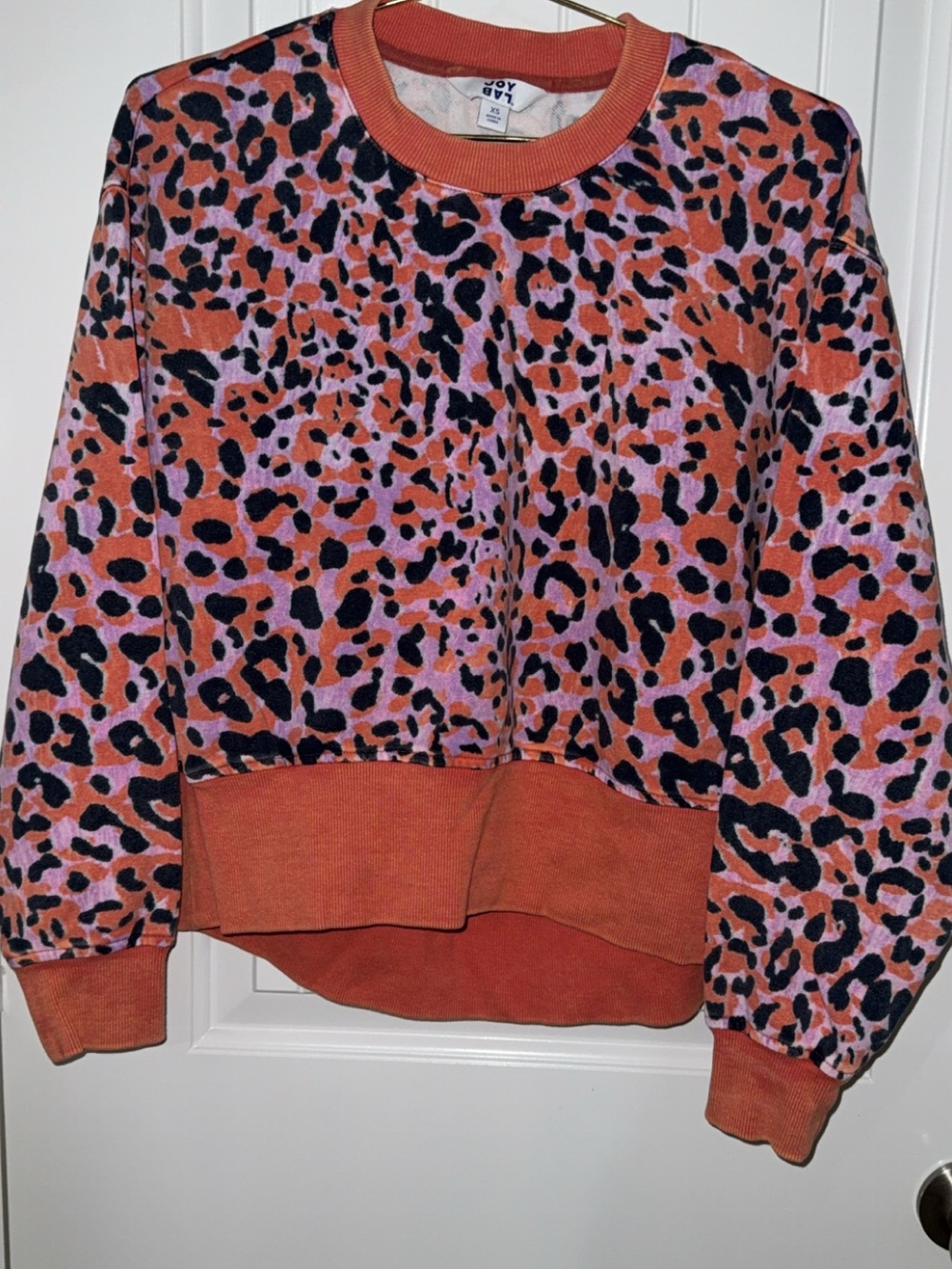 Orange & Pink Leopard Print Pullover Sweatshirt